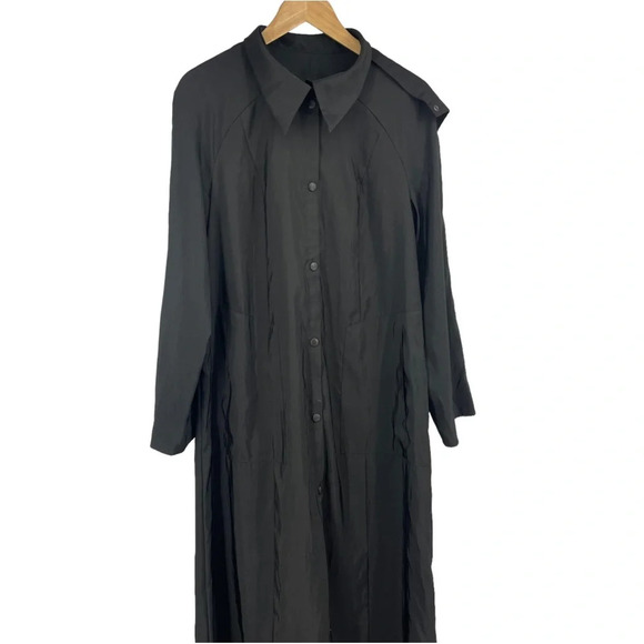 Babette long button up black lightweight trench black windbreaker oversize XS - Picture 1 of 7